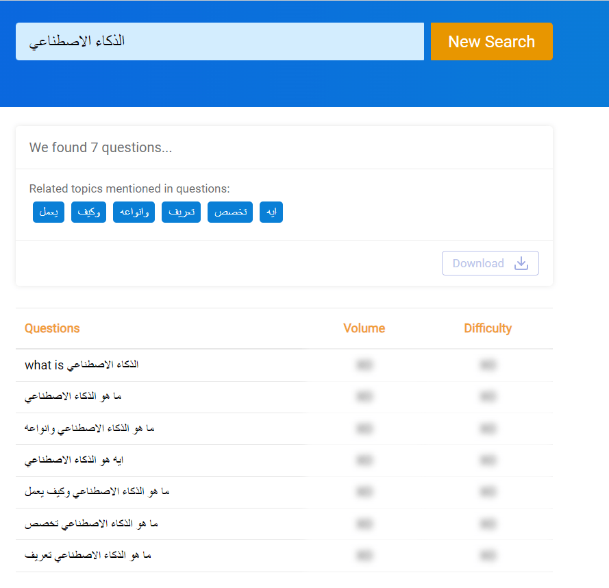 أداة QuestionDB  أدوات البحث عن الكلمات المفتاحية